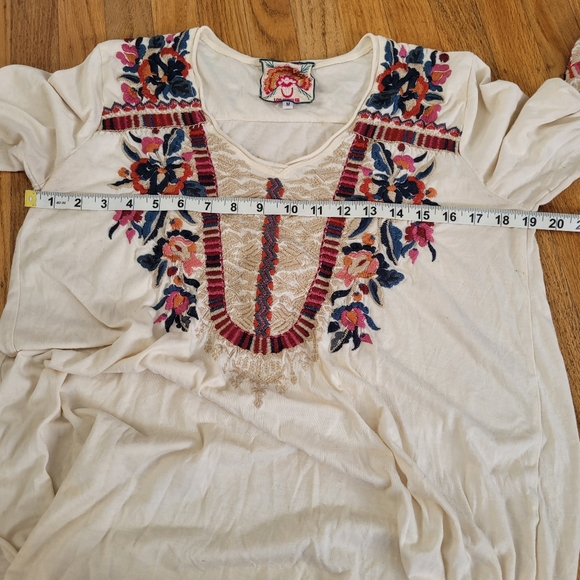 Johnny Was Embroidered Pullover Long-Sleeve Tunic Top 3/4 Sleeve Size M - Picture 7 of 10